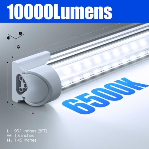 Barrina LED Shop Lights 8FT 72W 10000LM 6500K, Daylight White, V Shape, Clear Cover, Hight Output, Linkable, T8 LED Tube Lights, for Garage 8 Foot with Plug (Pack of 10) - Image 8