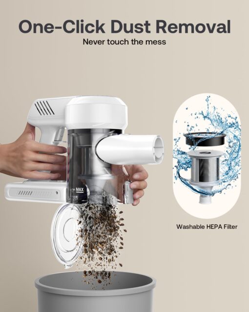 Cordless Vacuum Cleaner, 40Kpa 45Mins Vacuum Cleaners for Home, 8-in-1 Lightweight Stick Vacuum with Powerful Suction, Anti-tangle Wireless Vacuum for Carpet, Tile, Pet Hair, Hardwood Floors, White - Image 2