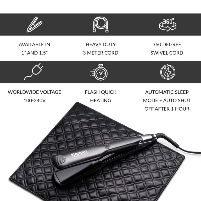 KARMIN Salon Series 1.5-inch Professional Ceramic Flat Iron Hair Straightener Ionic Hair Straightening Styling Iron, Straighten, Curl, Wave, Dual Voltage, Auto Shut Off, Carry Case/Heat Mat, Black - Image 2