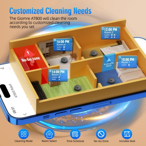 Giomre 3-in-1 Robot Vacuum and Mop Combo, Self Emptying Station for 60 Days, Robotic Vacuum Cleaner with LiDAR Navigation & Max Strong 5000Pa Suction, 2.4G WiFi/Alexa/App Control, Self-Charging Base - Image 3