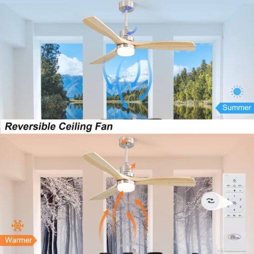 Sofucor Low Profile Ceiling Fan With Lights Remote Control 52 Inch Flush Mount Ceiling Fan Modern Wood Blade Fan For Bedroom Living Room Indoor Outdoor Farmhouse Patio, Noiseless DC Motor - Image 7