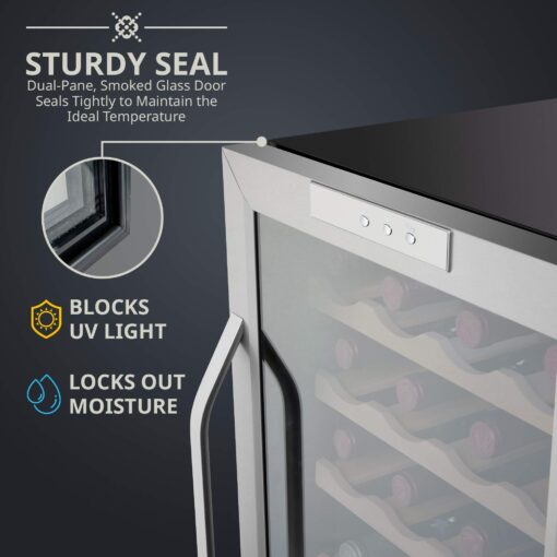 Ivation 28 Bottle Compressor Wine Cooler Refrigerator w/Lock | Large Freestanding Wine Cellar For Red, White, Champagne or Sparkling Wine | 41f-64f Digital Temperature Control Fridge Stainless Steel - Image 7