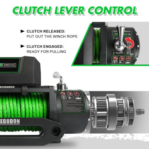 STEGODON Winch 9500lb Winch 12V Waterproof Electric Winch Synthetic Rope Winch with Wireless Remote and Corded Control for Truck SUV Jeep Wrangle (Green Rope) - Image 4