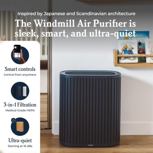 Windmill Air Purifier for Home - 3-In-1 Filtration for Smoke & More - True HEPA Filter, Activated Carbon, & Pre-Filter - Covers Up To 1950 sq ft - Ultra-Quiet - App Compatible - Navy - Image 6