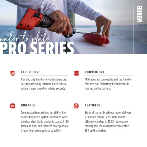 BUBBA Pro Series Lithium-Ion Electric Fillet Knife with Non-Slip Grip Handle, 4 Ti-Nitride S.S. Coated Non-Stick Reciprocating Blades, Charger and Case for Fishing - Image 6