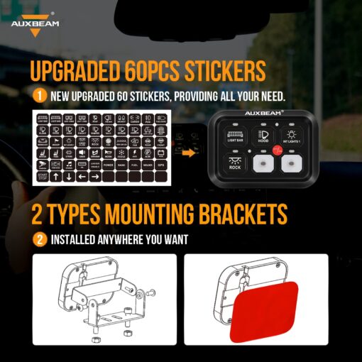 Auxbeam 6 Gang Switch Panel BC60 Universal Circuit Control Relay System Automatic Dimmable LED Switch Pod Touch Control Panel Switch Box for Car Truck Pickup Boat UTV SUV - Blue, 2 Years Warranty - Image 4