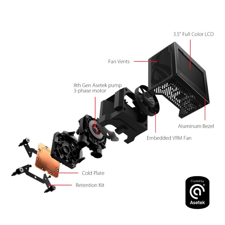 ASUS ROG Ryujin III 240 ARGB All-in-one Liquid CPU Cooler with 240mm Radiator. Asetek 8th gen Pump, 2X Magnetic 120mm ARGB Fans (Daisy Chain Design), 3.5” LCD Display,BLACK - Image 9
