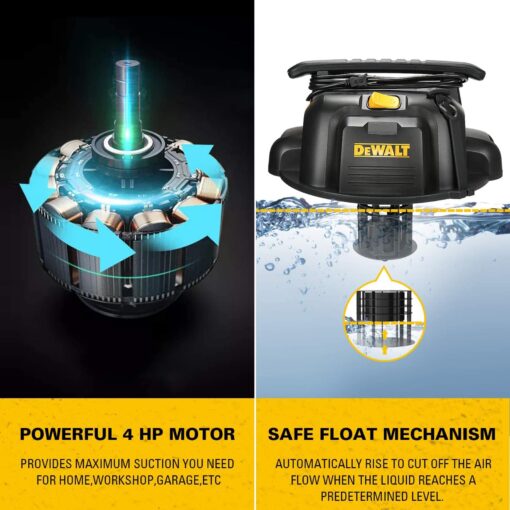 DEWALT DXV05P 5 Gallon Poly Wet/Dry Vac, 4 Peak HP Shop Vacuums with Attachments, Powerful Suction, 1-7/8" Hose, DXV05P, Yellow - Image 4