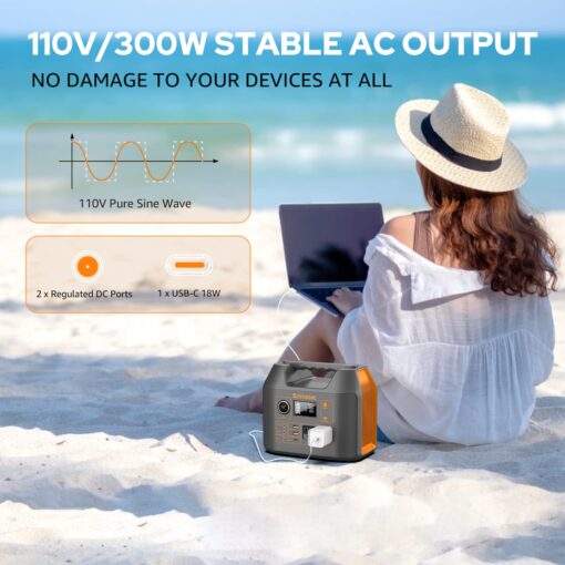 Portable Power Station EnginStar 300W Solar Generator 110V 296Wh Power Bank Two Pure Sine Wave AC Outlet 80000mAh Lithium Battery Pack for Camping Outdoors Trip RV Hunting Vans Emergency Backup - Image 5