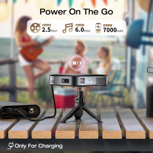 GooDee WiFi Bluetooth Mini Projector - 4K DLP Projector 1080P Support Pocket Pico Movie Projector with Tripod, Outdoor Video Portable Rechargeable Battery Short Throw for iPhone/Android - Image 6