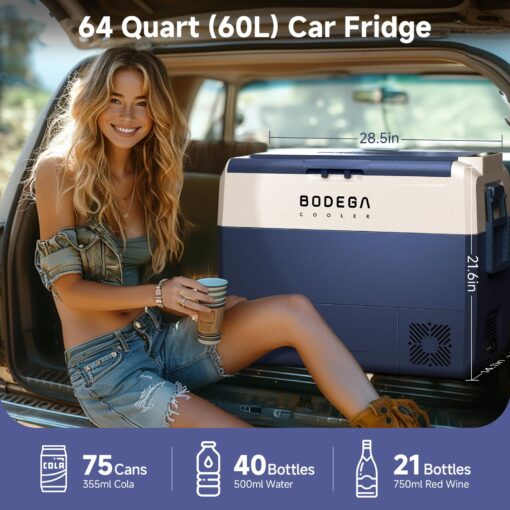 BODEGACOOLER 12 Volt Car Refrigerator,64 Quart Portable Car Freezer Fridge Bluetooth Control,(60L) -4℉-68℉ Electric Cooler 12/24V DC and 100-240V AC for Travel,Camping,RV,Boat Road Trip Tailgating - Image 8