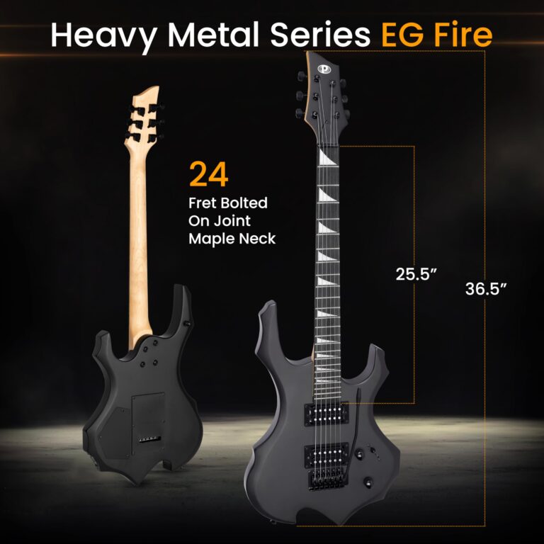 Pyle Heavy Metal EG Fire Electric Guitar Axe w/ Amplifier Kit, Full Size Instrument w/ Practice Amp & Accessories, Black Matte - Image 7