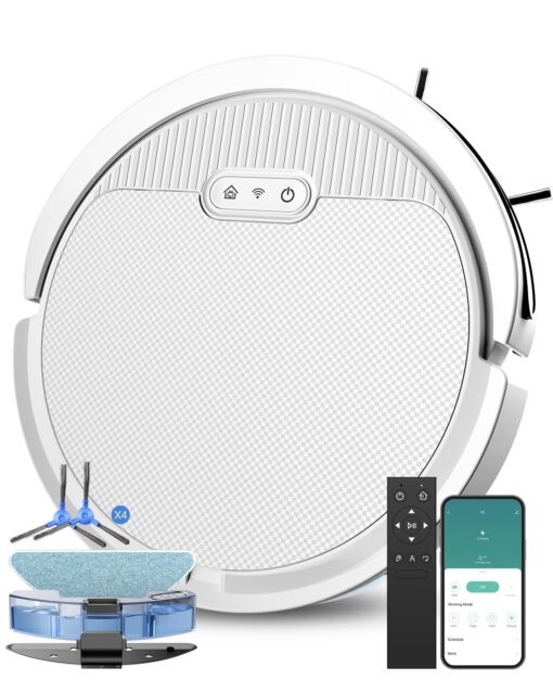 Pureatic Robot Vacuum, Mopping Robot, Powerful 5000Pa, WiFi/Alexa/App/Remote Control, Quiet, Robotic Vacuum Cleaner with Self-Charging, Anti-Collision and Fall, for Pet Hair, Hard Floor, Carpet