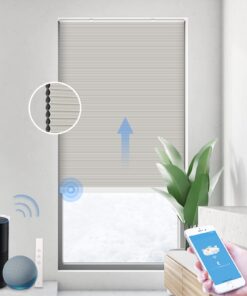 THIRDREALITY ZigBee Smart Blind, Motorized Blackout Window Shades with Remote, Cordless Honeycomb Blinds, Automatic Height Setting, AA Batteries Powered, 29" W x 72" H Beige/White