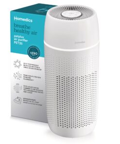 Homedics 5-in-1 PetPlus UV-C Air Purifier - 360-Degree HEPA Filter for 266 Sq Ft, Air Purifiers for Pets, Bedroom, and Home with Essential Oil Pads and Built-In Timer, 3 Speed Settings, White
