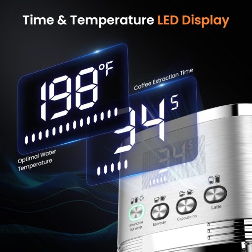 URintells Cuising Espresso Machine 20 Bar Cappuccino Latte Machine with Automatic Milk Frother,Temperature Control LED Display StainlessSteel Dual Heat System Coffee Maker with ESE Pod Filter for Home - Image 9
