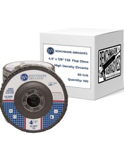 Benchmark Abrasives 4.5" x 7/8" Premium High Density Jumbo Zirconia Type 29 Flap Discs 4 1/2 for Angle Grinder, Sanding Discs, Finishing - Grinding Wheels 4 1/2 Inch (100 Pack) - 60 Grit
