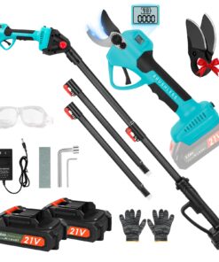 21V 2-in-1 Cordless Pole Pruning Shears, 1.6" Cutting Diameter Electric Pruning Shears with 9 ft Extension Pole, Tree Pruner with 2pcs 2.0Ah Rechargeable Lithium Battery, LCD Display Screen SK7 Blades
