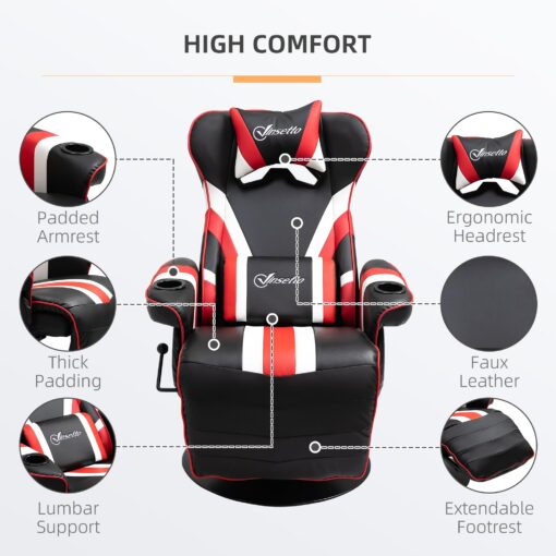 Vinsetto Gaming Chair, Racing Style Computer Recliner with Lumbar Support, Footrest and Cup Holder, Black/White/Red - Image 7