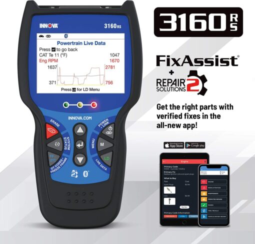 INNOVA 3160RS OBD2 Scanner, ABS Brake Bleeder, ABS SRS Engine Transmission Diagnoses, Airbag Light Reset, Car Battery Tester & Alternator Tester, Battery Reset, Fix & Parts Recommendations - Image 6