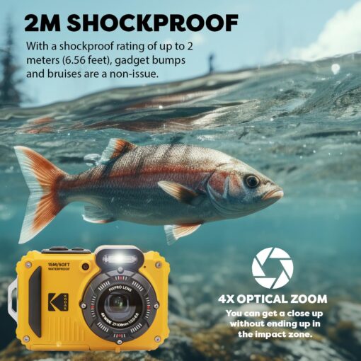 Kodak PIXPRO WPZ2 Rugged Waterproof Shockproof Digital Camera 16MP 4X Optical Zoom 1080P Full HD Video, 2.7 LCD (Yellow), 32GB SD Card, Black Compact Camera Case, Floating Strap, Bundle (7 Items) - Image 7