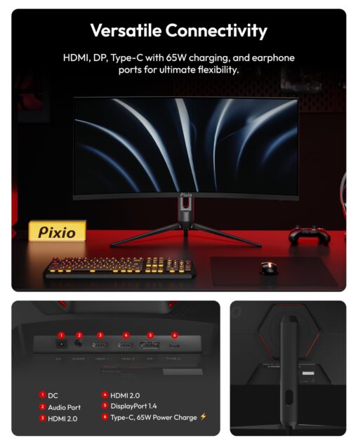 Pixio PXC348C Neo 34 inch 180Hz Refresh Rate UWQHD 1440p Ultrawide Resolution 1000R Curve Fast VA Panel 1ms Response Time USB-C Displayport 65W Charging AMD FreeSync Premium HDR Curved Gaming Monitor - Image 5