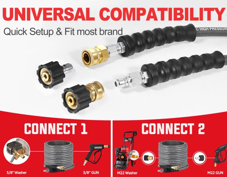 YAMATIC Non Marking 3/8" Pressure Washer Hose 125FT 4200 PSI, Kink Resistant Swivel 3/8" Quick Connect, Rubber Steel Braided Wear Resistant Industry Grade for Hot/Cold Water Gas Power Washer - Image 2