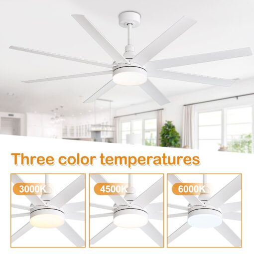 Breezary 65 Inch Ceiling Fan with Light and Remote, 8-Blade, Reversible DC Motor, 6-Speed, Timer, Industrial Ceiling Fans with Led Light Chandelier for Bedroom Office (White) - Image 6