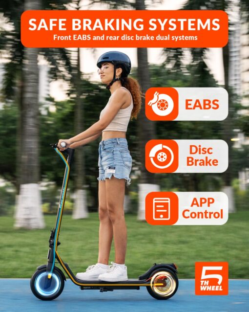 5TH WHEEL V20 Pro Electric Scooter, 10" Solid Tires, 350W Motor & 18 MPH, Turn Signals and Dual Brakes, APP Control & E-Lock, Portable and Foldable Commuter Electric Kick Scooter for Adults and Teens - Image 6