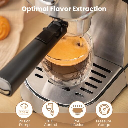 Gevi Espresso Machine 20 Bar with Portafilter for Nespresso Original Capsules and Coffee Powder, Professional Espresso Maker with Milk Frother for Cappuccino, Latte, Compact Espresso Coffee Machine - Image 6