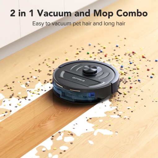 Robot Vacuum and Mop with Self-Empty Dock, 60-Day Capacity, 5500Pa Suction, LiDAR Mapping, 120-Min Runtime, Custom Schedule, Alexa & WiFi/App Compatible, Ideal for Pet Hair, Carpets, and Hard Floors - Image 2