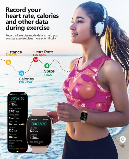 2025 Smart Watches for Women, 1.85" AI Voice Smartwatch, 24/7 Heart Rate Monitor, Stress/SpO2/Sleep Tracker, IP68 Waterproof, Weather, 100+ Sports Fitness Tracker for Android iOS Pink - Image 4