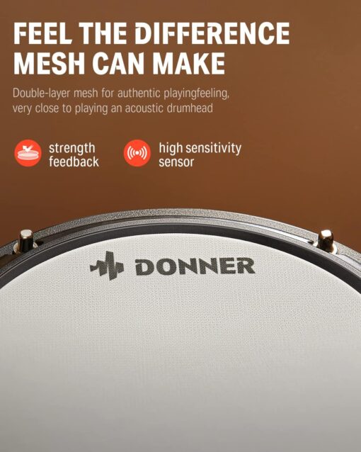 Donner DED-80 Electronic Drum Set with 4 Quiet Mesh Pads, 180+ Sounds, 2 Pedals, Throne, Headphones, Sticks, and Melodics Lessons - Image 2