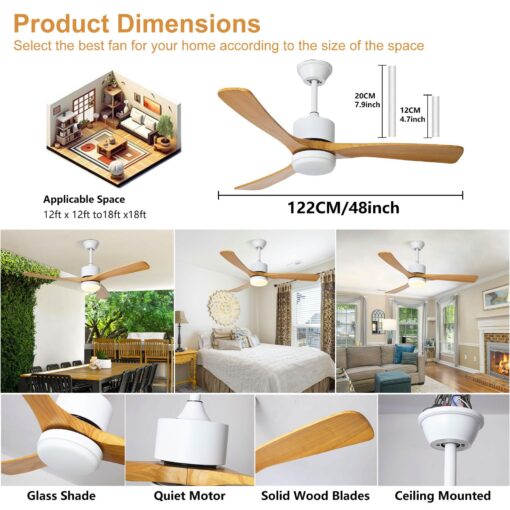 WYIXHOOG 48in Modern Ceiling Fans with Lights and Remote Control 6-Speed Quiet Wood Ceiling Fan Memory Function LED Ceiling Fan Light for Bedroom Living Room Kitchen Indoor Use - Image 8