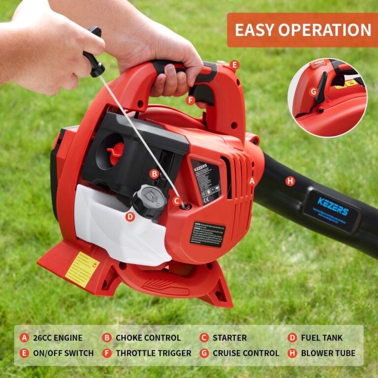 KEZERS Gas Leaf Blower,26CC 2-Cycle Handheld Leaf Blower,2-in-1 Lawn Care Tool with Leaf Blower & Vacuum,318CFM Airflow,152MPH Speed,Ideal for Cleaning Wet Leaves,Sand,Gravel and Light Snow- BL260D - Image 4