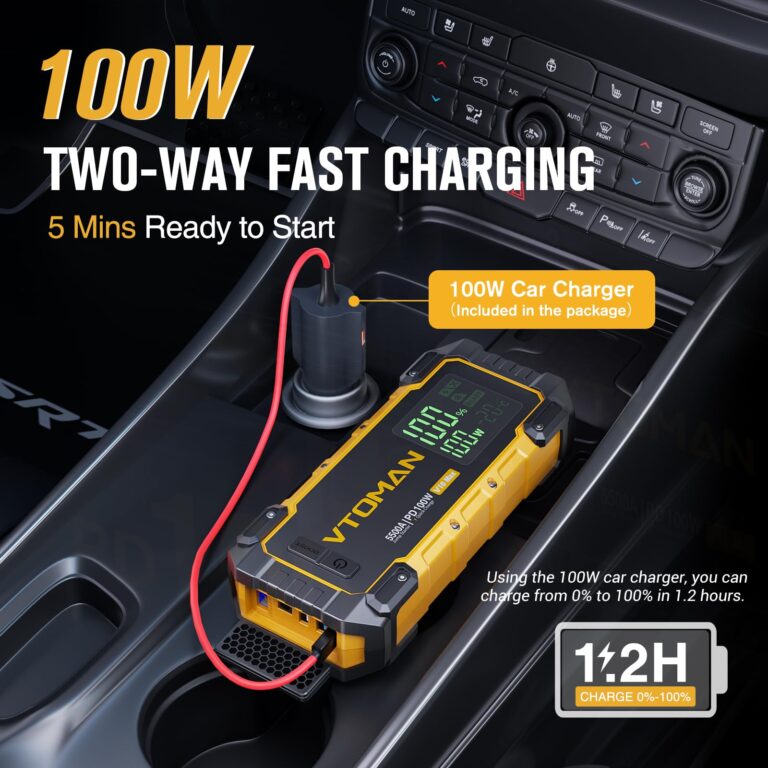 VTOMAN V10 Max 5500A Jump Starter with 100W USB-C Fast Charger Car Battery Jumper Starter Portable for All Gas or 12L Diesel Engines,12V Jump Strart Booster Pack, Jump Box Comes with 100W Car Charger - Image 7