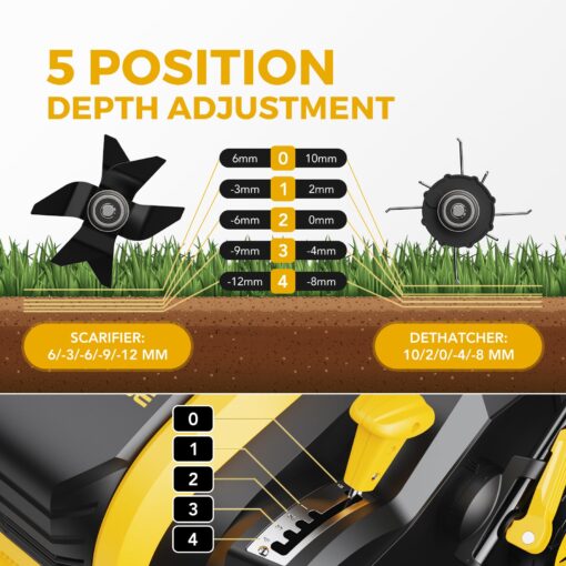 2025 Upgraded EVEAGE 16-Inch 15 Amp Electric Dethatcher & Scarifier, 5-Position Depth Adjustment, 14.5gal Collection Bag, Increases Lawn Health, EDS16S - Image 8