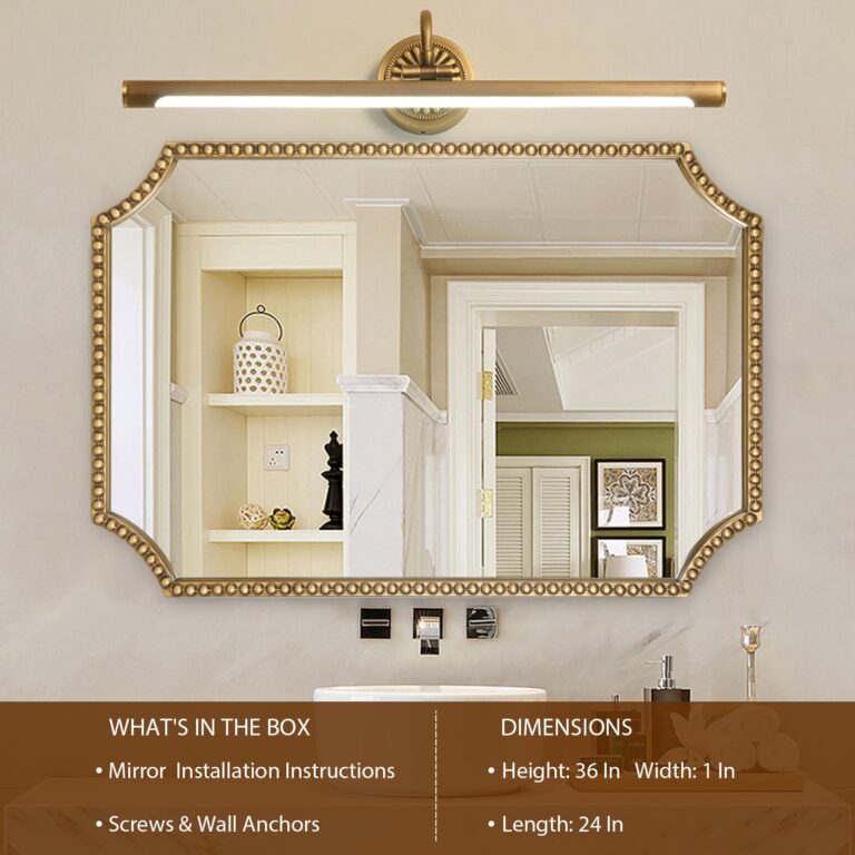 Fobule 24"x36" Mirror for Wall, Scalloped Corners Rectangle Decorative Mirror, Metal Beaded Frame Accent Wall Decor for Bathroom, Entryway, Mantel, Antique Gold - Image 8