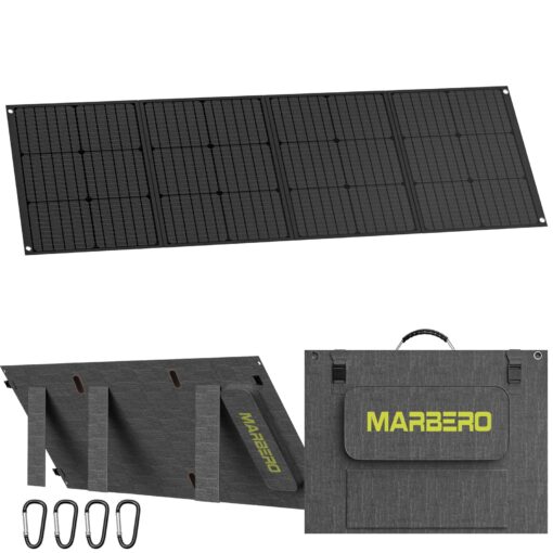 MARBERO 200W Portable Solar Panel for Power Station & USB/DC Devices 200 Watt Foldable Solar Charger >23% High Efficiency IP68 Waterproof Compatible with Solar Generator for Camping RV Outdoor Cloudy