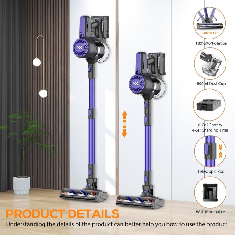 MBTTODF Cordless Vacuum Cleaner, Stick Vacuum with 2200mAh Powerful Lithium Batterie, Up to 30 Mins Runtime, 4 in 1 Lightweight Vacuum Cleaner for Home Hardwood Floors(Light Purple) - Image 4