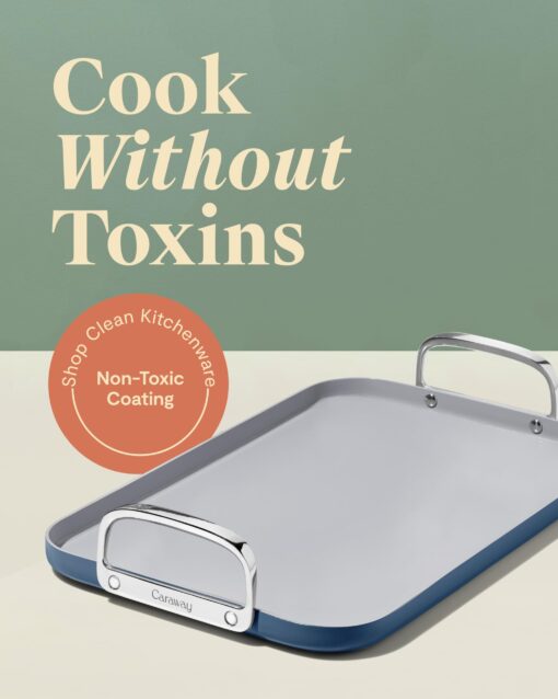 Caraway Double Burner Griddle - 19x12” Griddle Pan - Non-Stick Ceramic Coated - Non Toxic, PTFE & PFOA Free - Oven Safe & Compatible with All Stovetops - Navy - Image 7