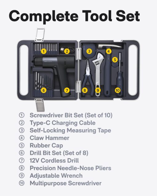 HOTO Cordless Brushless Drill Tool Set, Variable Speed, Hidden Buckle, Unique LED Screen, Intelligent Digital Display, Safe, Exquisite & Practical, High-end Drill Kit for Home/Daily Use - Image 4