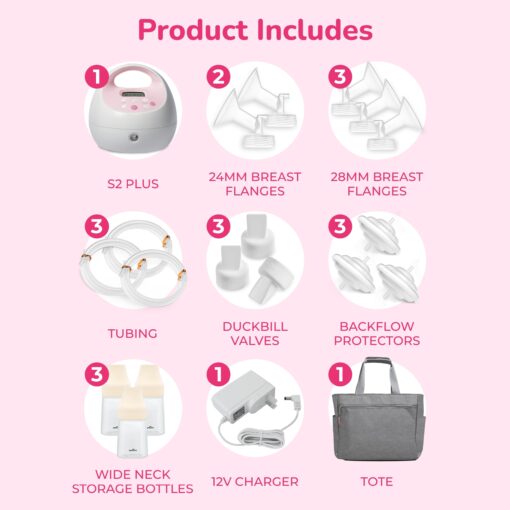 Spectra Baby S2 Plus Premier Electric Breast Pump with Grey Tote Premium Accessory Kit - 28 mm - Image 8