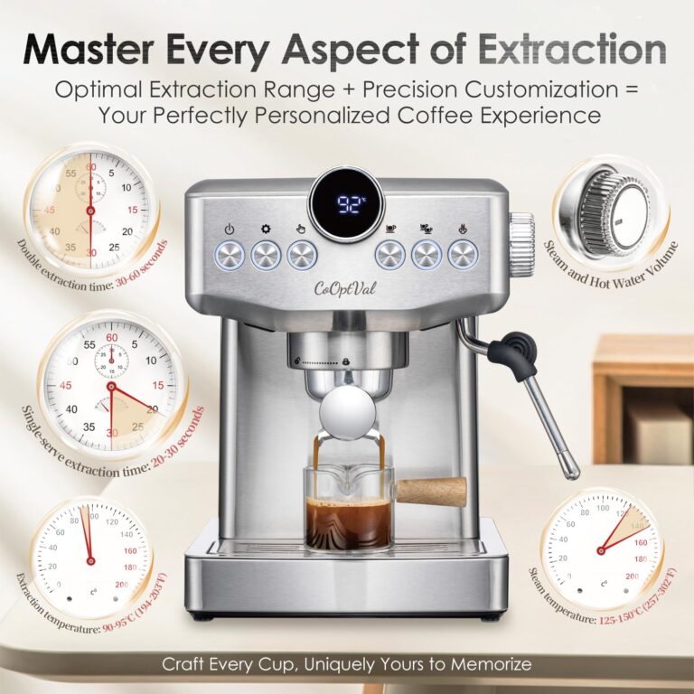 CoOptVal 20-Bar Espresso Machine & Cafetera Espresso – Fully Customizable Brewing (Temperature, Time, Volume, Steam) – Steam Wand & Milk Frother, Stainless Steel – Latte Machine & Cappuccino Machine - Image 7