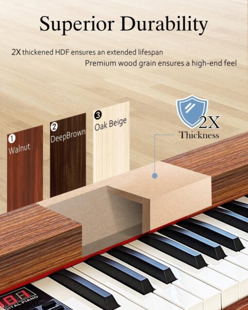 Longeye Piano Keyboard 88 Keys Wooden Electric Piano Semi Weighted Digital Piano for Beginner & Professional with Piano Stand, Music Rest, Headphones MOLD2 Walnut - Image 9