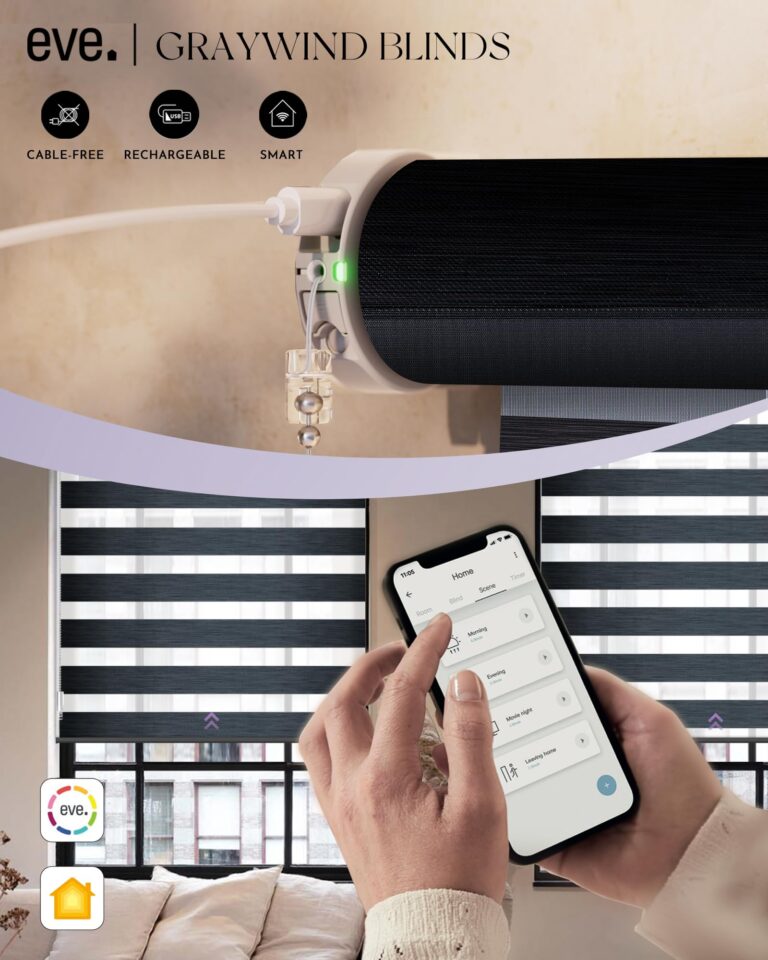 Graywind HomeKit Smart Zebra Blinds Eve Powered Siri Voice Home App Rechargeable Motorized Dual Layer Blinds Privacy Light Control, Custom Size (Charcoal) - Image 5