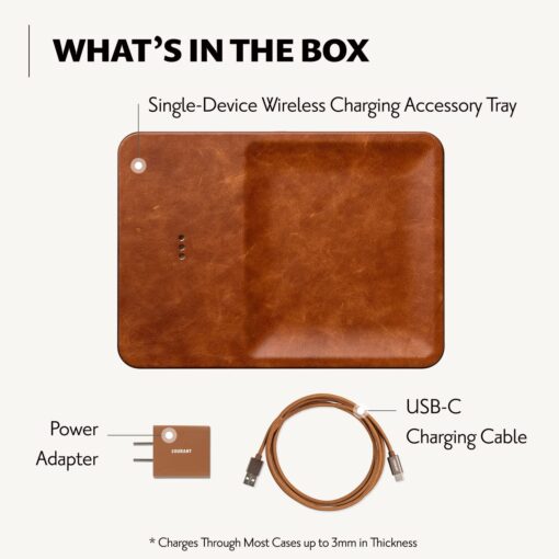 Courant CATCH:3 Classics - Italian Leather Wireless Charging Station and Valet Tray (Saddle) - Compatible with iPhone 16, 15, 14, 13, 12, 11, Galaxy S24, S23, S22, S21, S20, Note, AirPods, AirPods Pro - Image 2