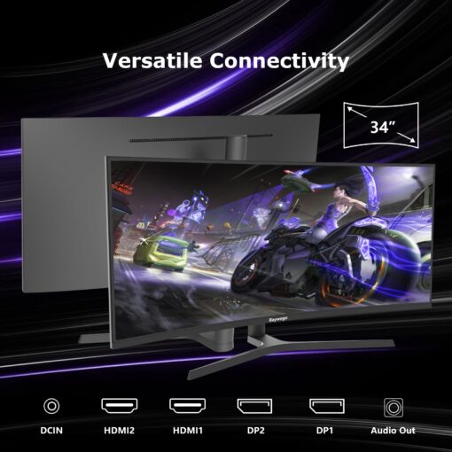 Raywego 34 inch Curved Ultrawide Computer Gaming Monitor 165Hz,UWQHD 3440x1440,1500R -PIP,1ms (MPRT),HDR, 300nits, sRGB99%,FreeSync,HDMI2.0(TMDS) x2,DP1.4 x2,Eye Care,VESA,Support Lifting Base - Image 3