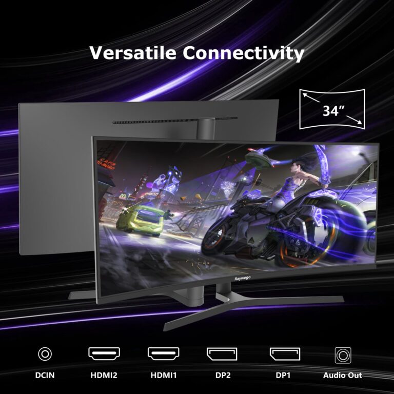 Raywego 34 inch Curved Ultrawide Computer Gaming Monitor 165Hz,UWQHD 3440x1440,1500R -PIP,1ms (MPRT),HDR, 300nits, sRGB99%,FreeSync,HDMI2.0(TMDS) x2,DP1.4 x2,Eye Care,VESA,Support Lifting Base - Image 3