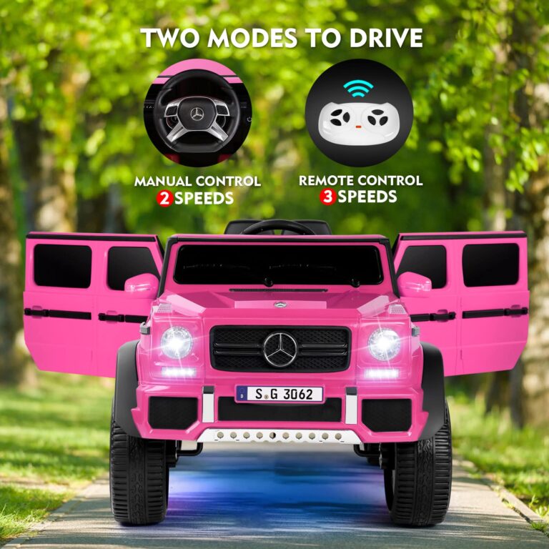 JOYLDIAS Ride On Cars, Licensed Mercedes-Benz Maybach G650S, 12V7AH Battery Powered Toy Electric Car for Kids with 2.4GHz Remote Control, 2 Motors, 3 Speeds, Lock, Music, Horn, LED Lights, Pink - Image 8
